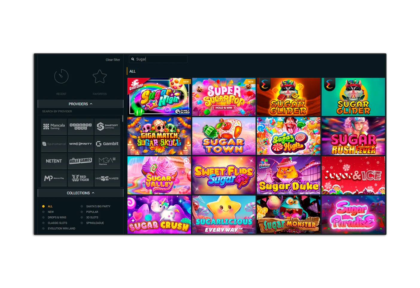 Busca el juego Sugar Rush en la sección de casino